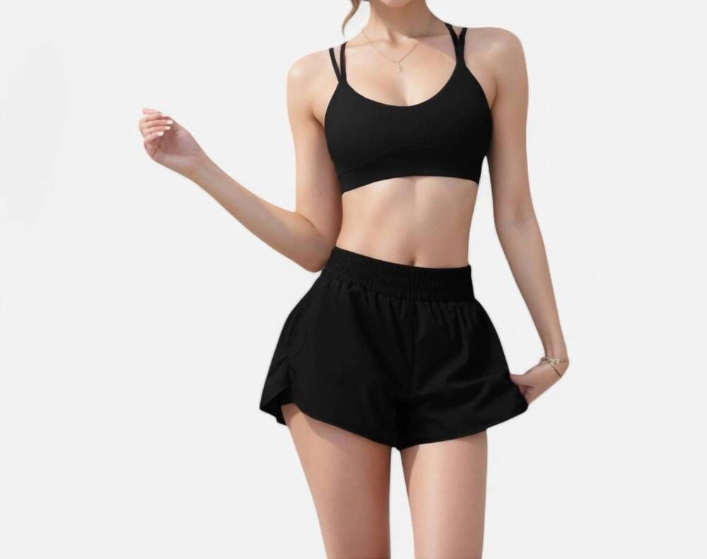 NEW ANNA-KACI women's high waist double layered running shorts in black